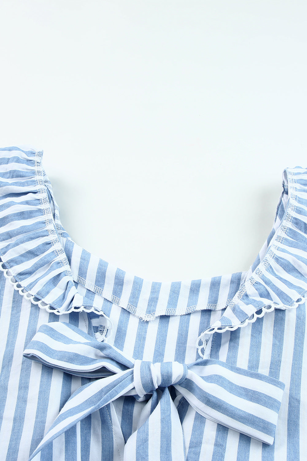 Blue Striped Tie Back Ruffle Trim Tank Top