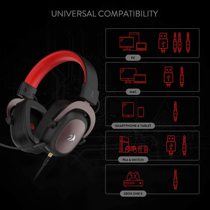 Redragon H510 Head-mounted 7.1-Channel Gaming ชุดหูฟังสำหรับเล่นเกมคอมพิวเตอร์กินหูฟังไก่เพื่อฟังตำแหน่งเสียง