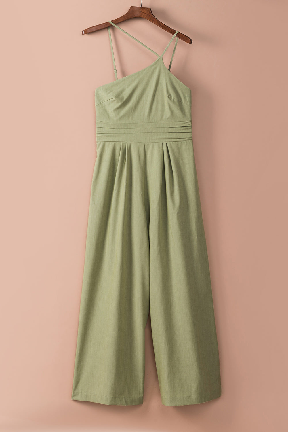 Green Asymmetric Thin Straps One-shoulder Wide Leg Jumpsuit