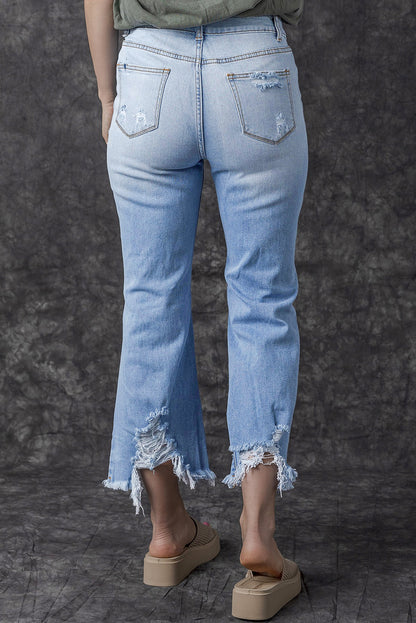 Sky Blue Heavy Destroyed High Waist Jeans