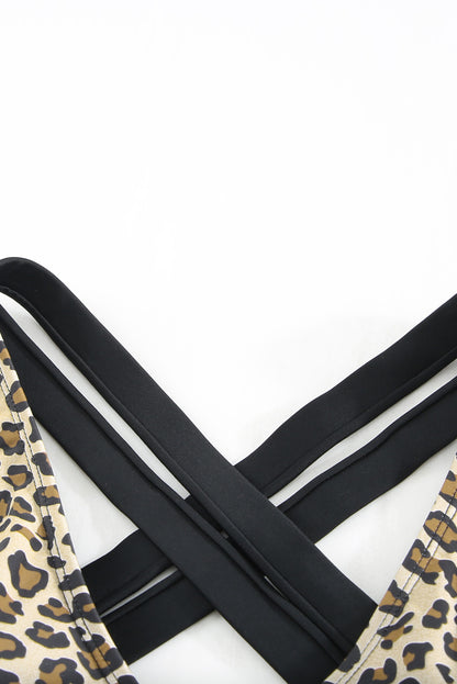 Leopard Print Criss Cross Back Bikini Set