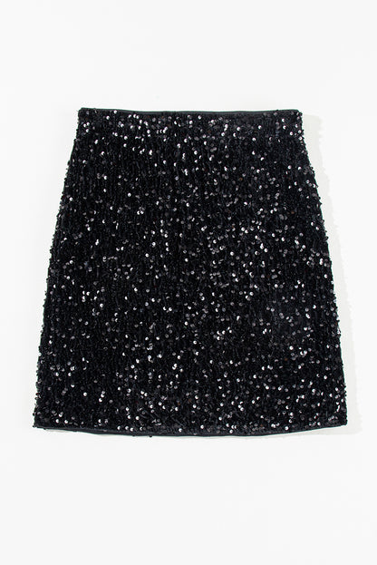 Black Sequin Bodycon Mini Skirt