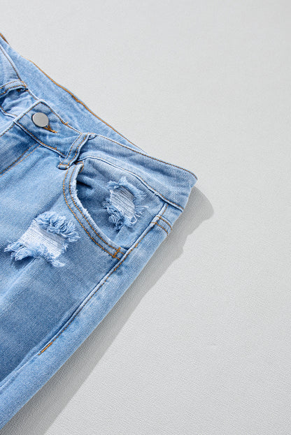 Sky Blue Heavy Destroyed High Waist Jeans