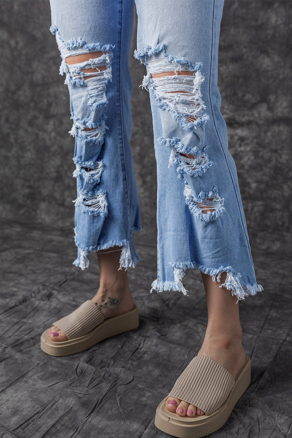 Sky Blue Heavy Destroyed High Waist Jeans