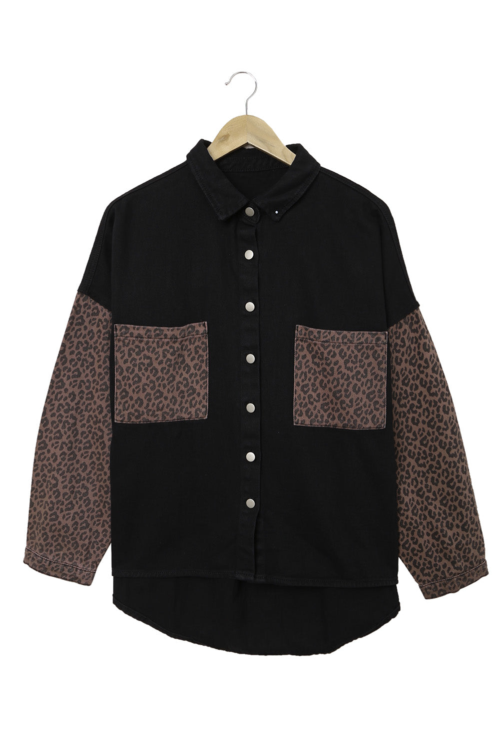 Black Contrast Leopard Denim Jacket