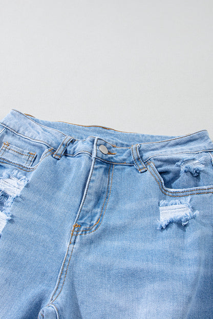 Sky Blue Heavy Destroyed High Waist Jeans