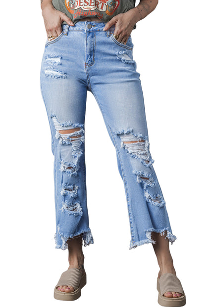 Sky Blue Heavy Destroyed High Waist Jeans