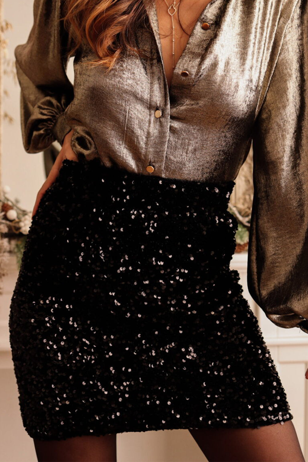 Black Sequin Bodycon Mini Skirt