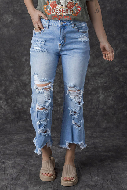 Sky Blue Heavy Destroyed High Waist Jeans