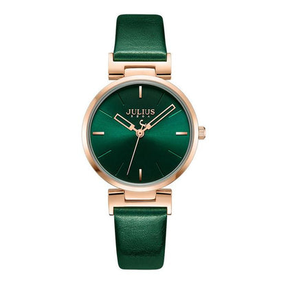 JULIUS นาฬิกาข้อมือผู้หญิง สายหนัง #สีเขียวเข้ม (JA-1271D)